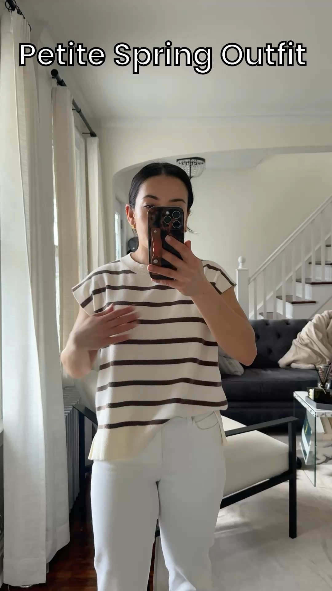 Petite outfit idea. These white Liverpool LA jeans with pearl detail are cropped so they work as a full length jean on me (5ft). The top is from Amazon and so are the shoes! Everything runs true to size! 

#LTKSeasonal #LTKPetite