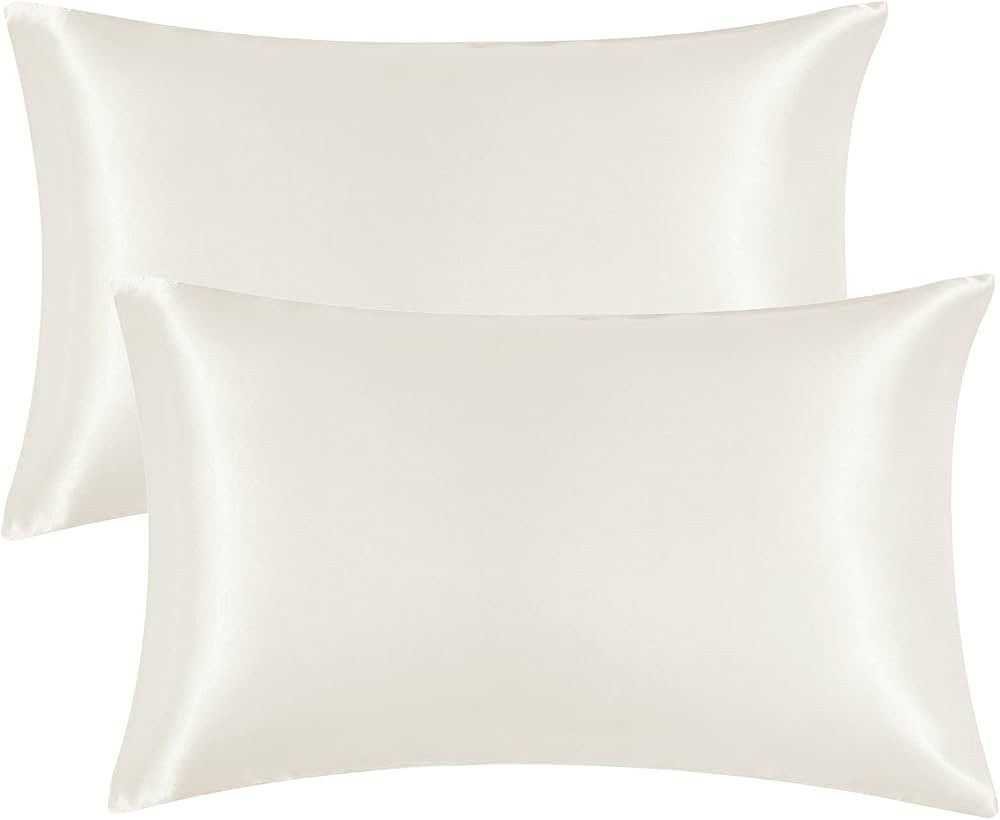 EHEYCIGA Satin Pillowcase for Hair and Skin Silk Pillowcase Set of 2 Cream Soft Pillow Cases 2 Pa... | Amazon (US)
