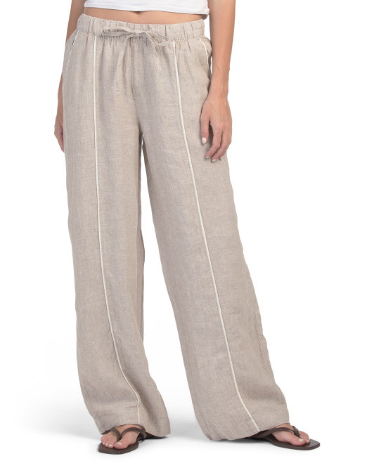 Linen High Waisted Full Length Drawstring Nest Pants | TJ Maxx