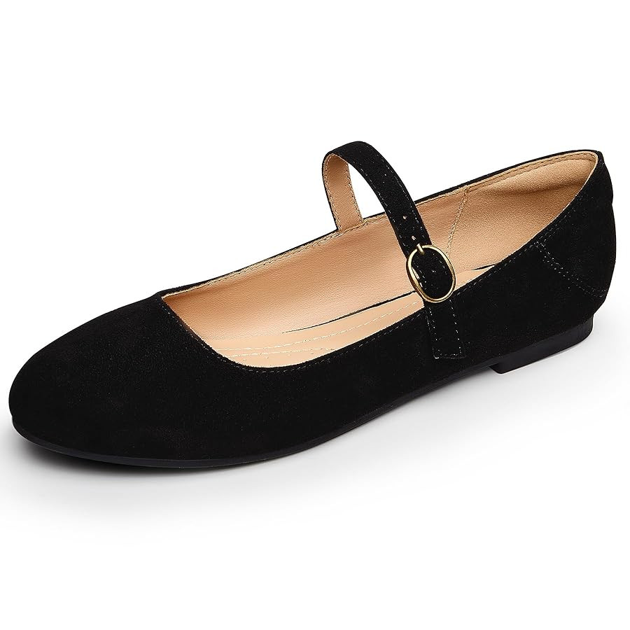 Trary Mary Jane Ballet Flats, Black Flats for Women, Ankle Strap Dressy Comfortable Flats | Amazon (US)