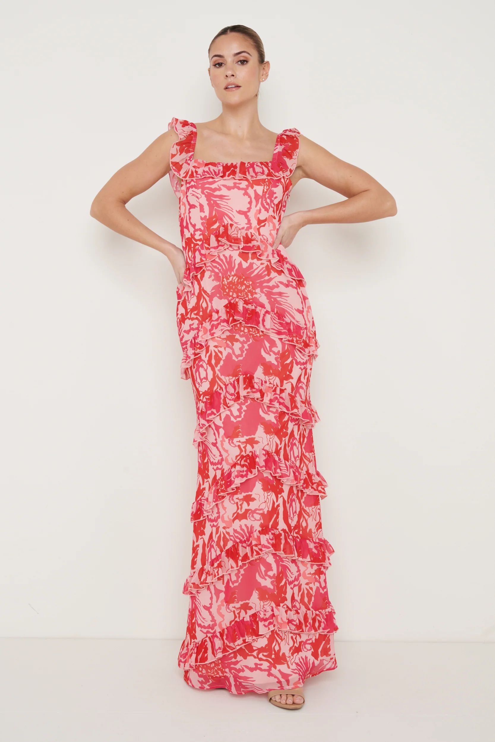 Cecile Maxi Dress - Pink and Red Floral | Pretty Lavish (UK)