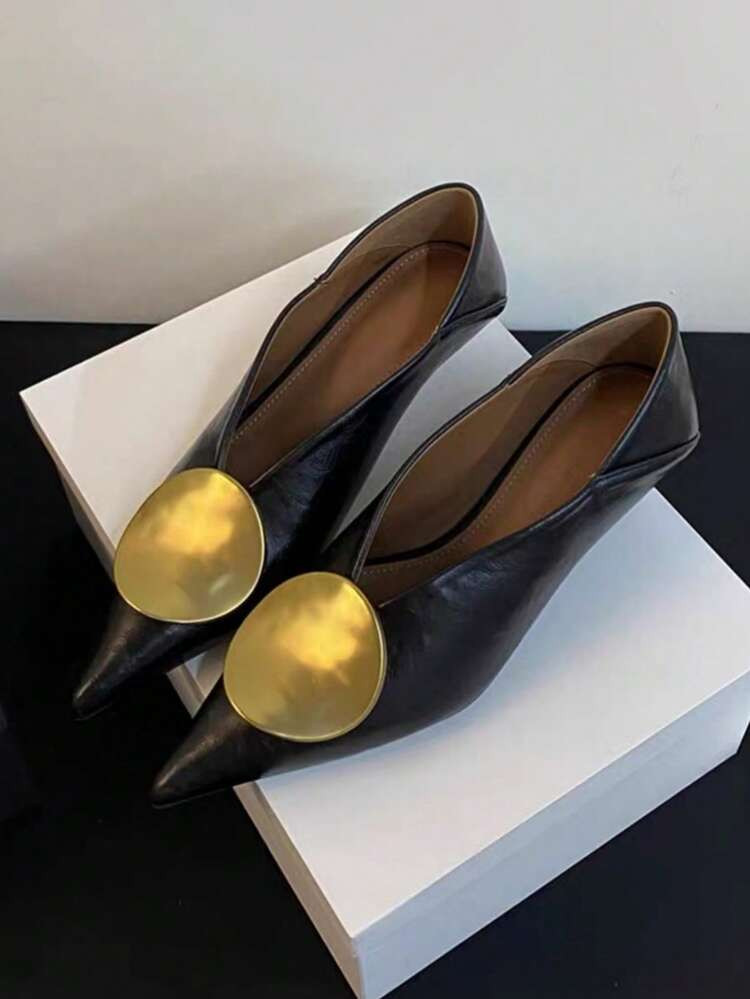 Fall/Winter 2025 Summer New Metal Buckle Pointed Toe Stiletto Mid Heel Mule Slides Sandals For Wo... | SHEIN