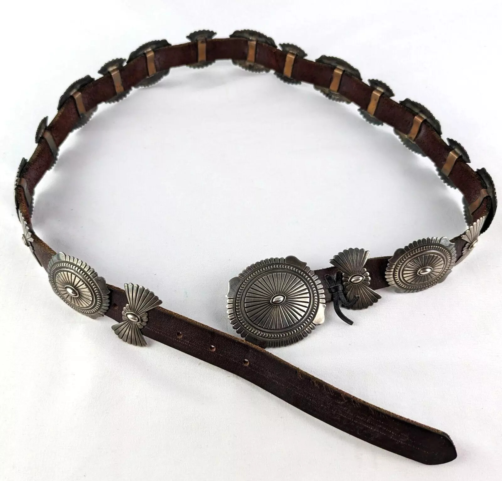 Vintage Darryl Becenti Signed Navajo Sterling Silver & Leather Concho Belt  | eBay | eBay US