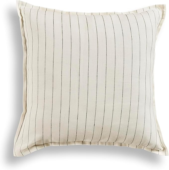 Solino Home Linen Pillow Cover 20 x 20 Inch - 100% European Flax Ivory and Black Stripe Decorativ... | Amazon (US)