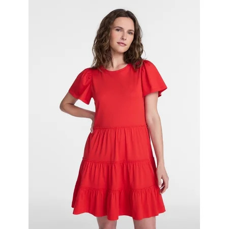 Time and Tru Women's and Women’s Plus Cotton Swing Dress with Short Sleeves, Sizes XS-4X | Walmart (US)