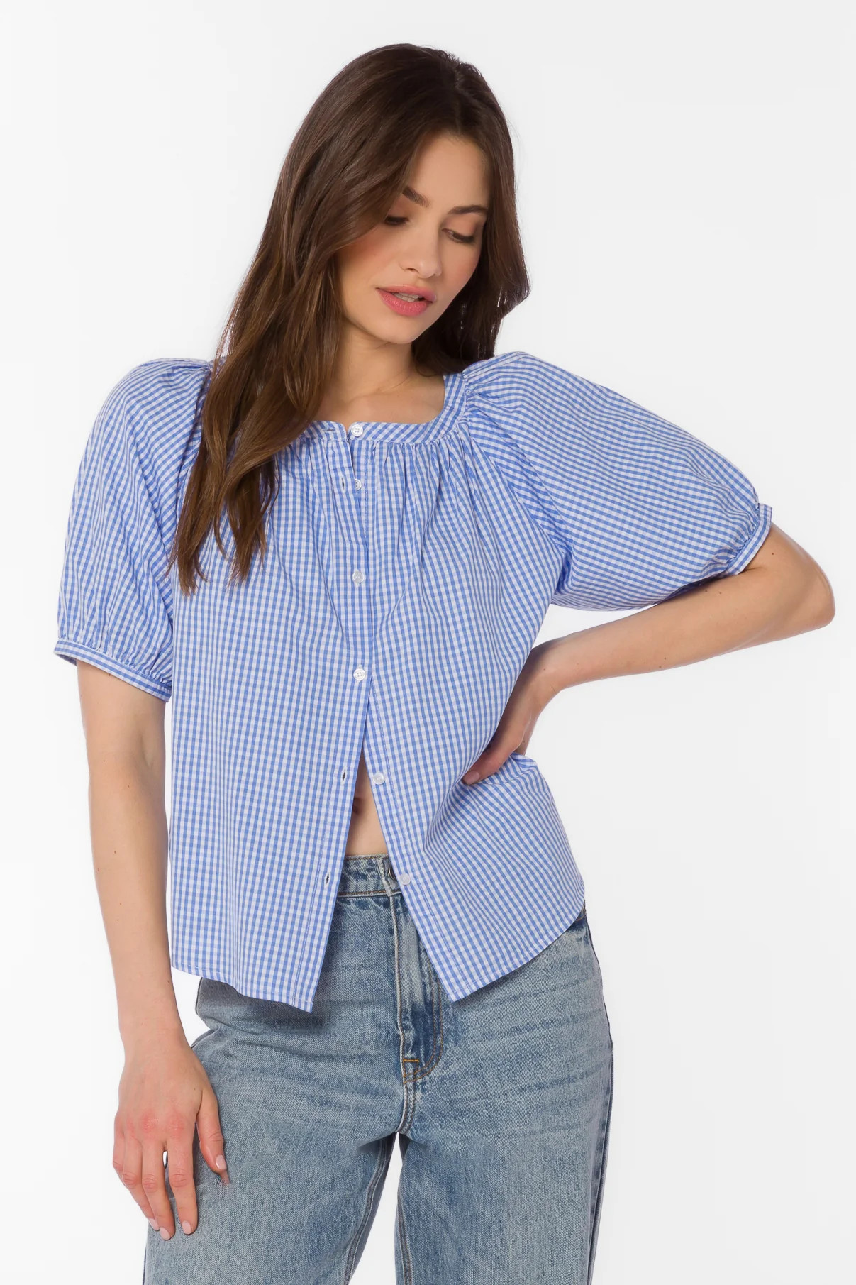 Ottilie Blue Gingham Top | Velvet Heart Clothing
