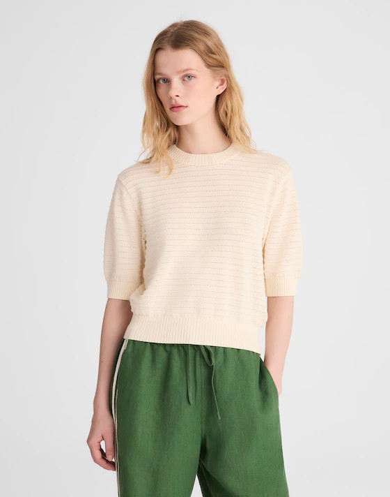 Textural-Stitch Crewneck Sweater in 100% Cotton | Madewell