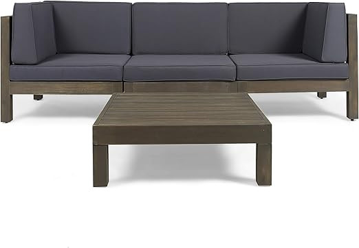 Great Deal Furniture Keith Outdoor Sectional Sofa Set with Coffee Table | 3-Seater | Acacia Wood ... | Amazon (US)