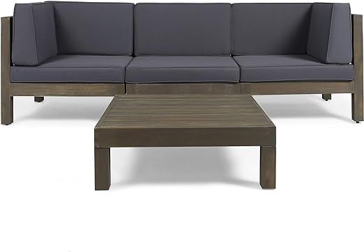 Great Deal Furniture Keith Outdoor Sectional Sofa Set with Coffee Table | 3-Seater | Acacia Wood ... | Amazon (US)