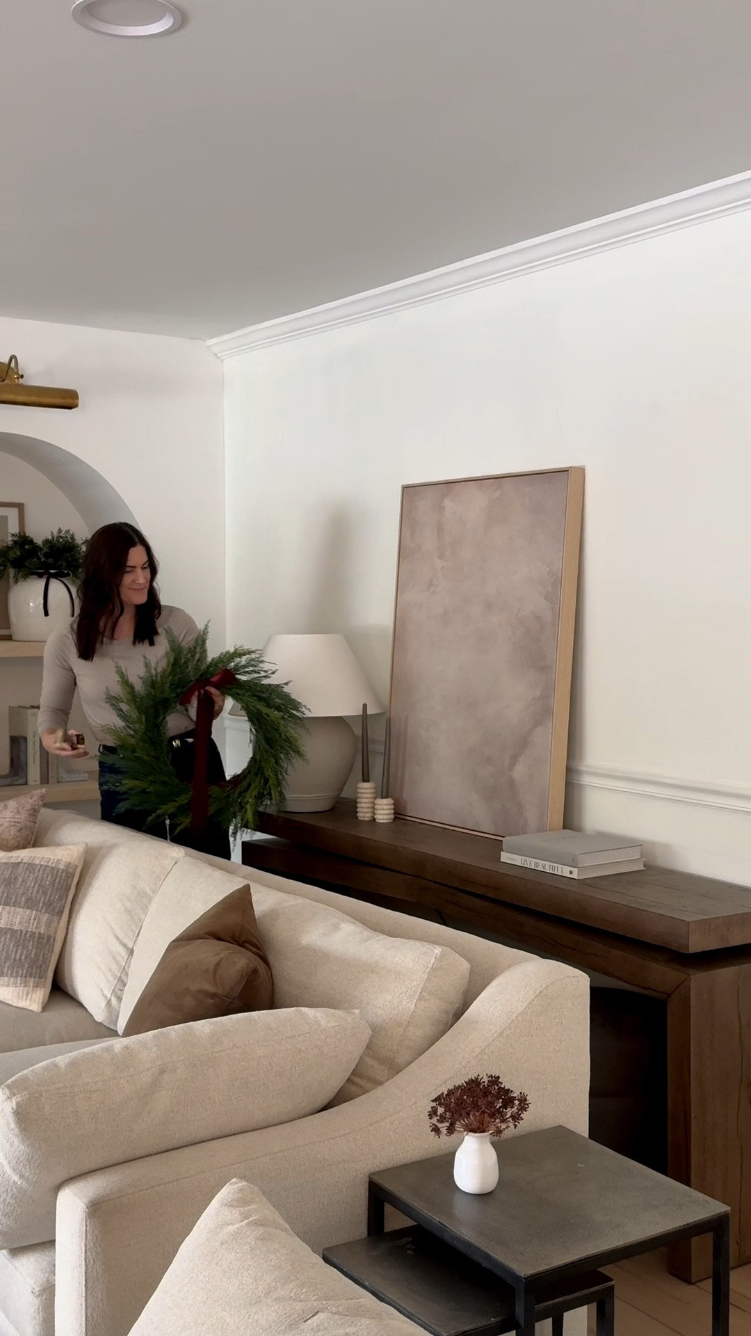 Console table Christmas styling! Classic Christmas decor for an elevated look. These stunning Target stems in my big vase are selling FAST!!!

#LTKHome #LTKHoliday