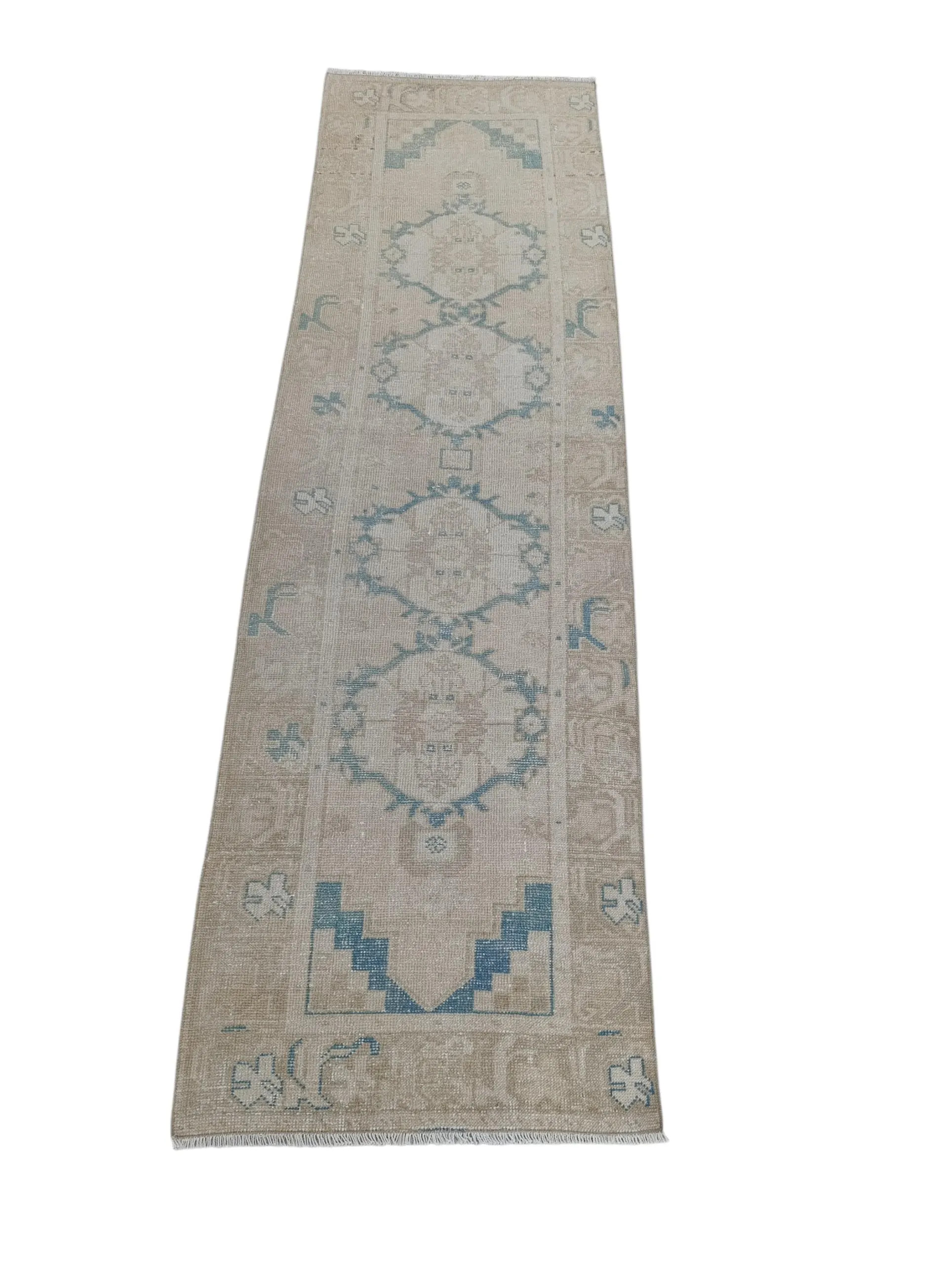 Vintage Runner Rug 2.10x9.3 Ft, Cream Blue Hallway Rug, Handwoven Oushak Runner | Etsy (Global)