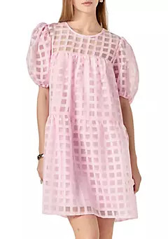 Gridded Puff Sleeve Dress | Belk