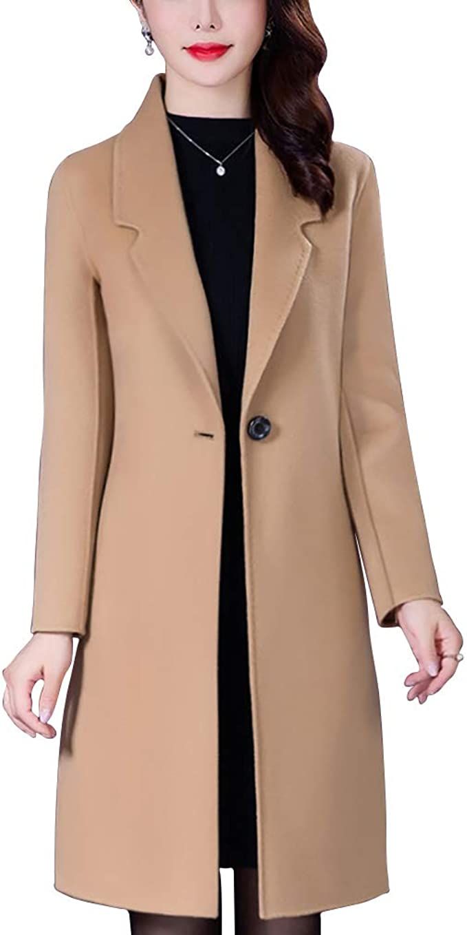 Aprsfn Women's Elegant Mid-Length Slim Fit Wool Blend Coat Windproof Trench Coat | Amazon (US)