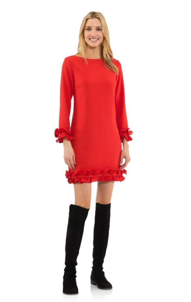 Poly Crepe Double Ruffle Dress Red | Sail to Sable