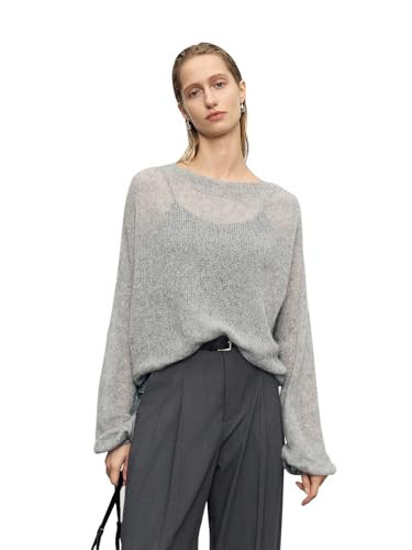 Silk Cashmere Blend Sweater for Women, Lightweight Crewneck Knit Pullover Jumper for Spring Layering | Amazon (US)