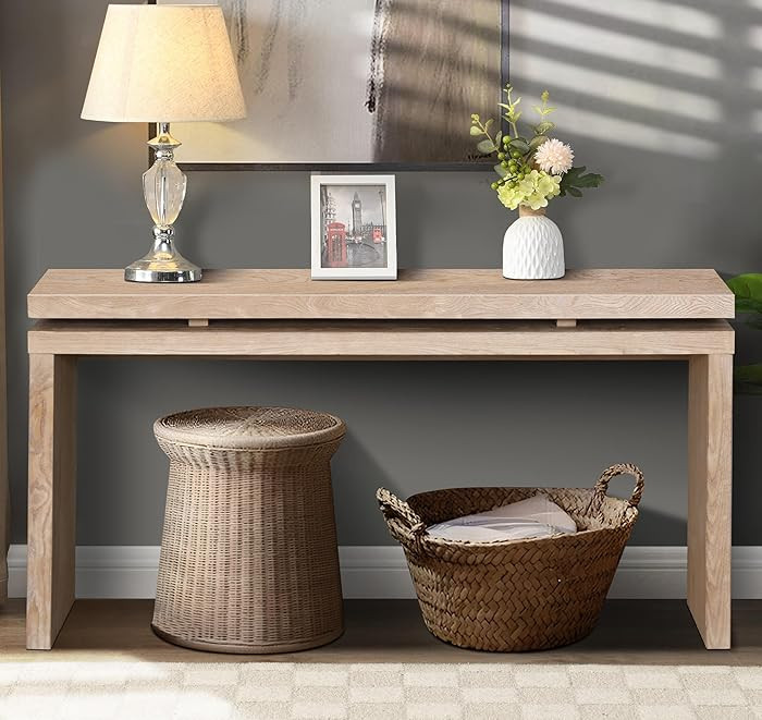 Henf Antique Natural Sofa Entryway Table, Farmhouse 60" Console Accent Table with Double Board Su... | Amazon (US)