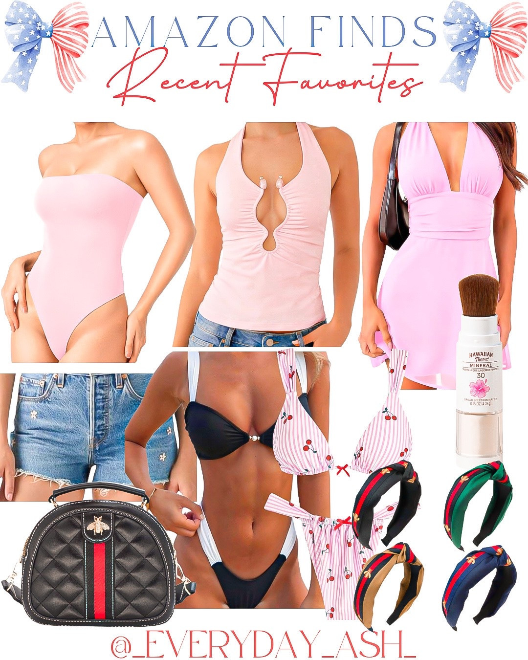Amazon // recent purchases 💕💕

Pink fashion, bodysuit, pink shirt, pink dress, denim shorts , sunscreen, black crossbody bag, headbands, bikini