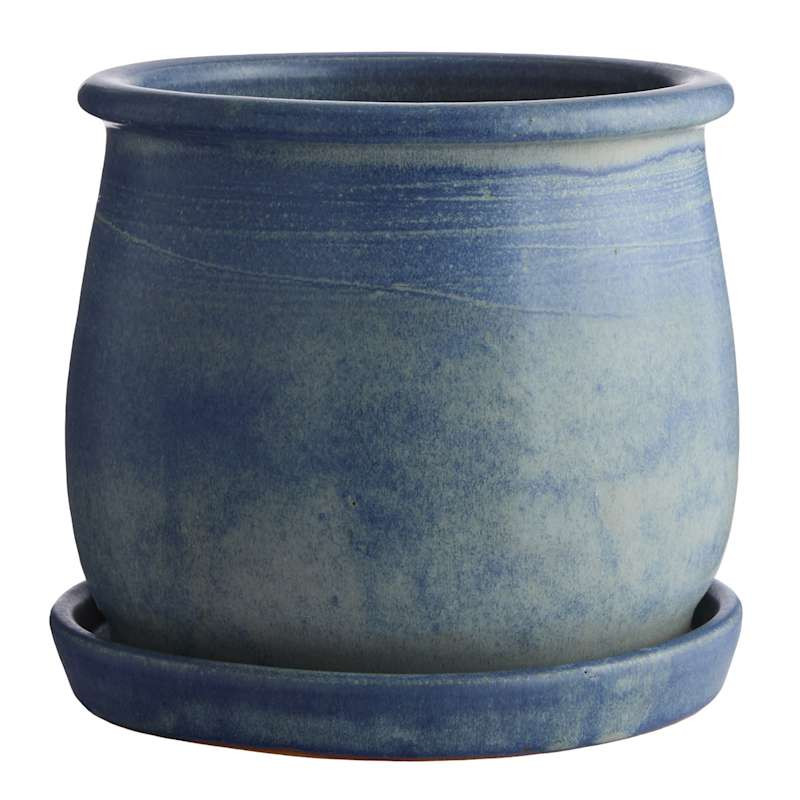 Indoor Mateo Blue Ceramic Planter, Large | At Home