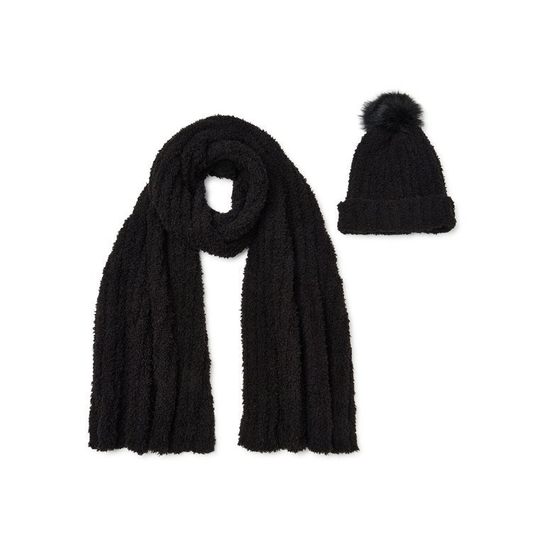 Time and Tru Cozy Ribbed Beanie with Pom and Scarf, 2-Piece Set | Walmart (US)