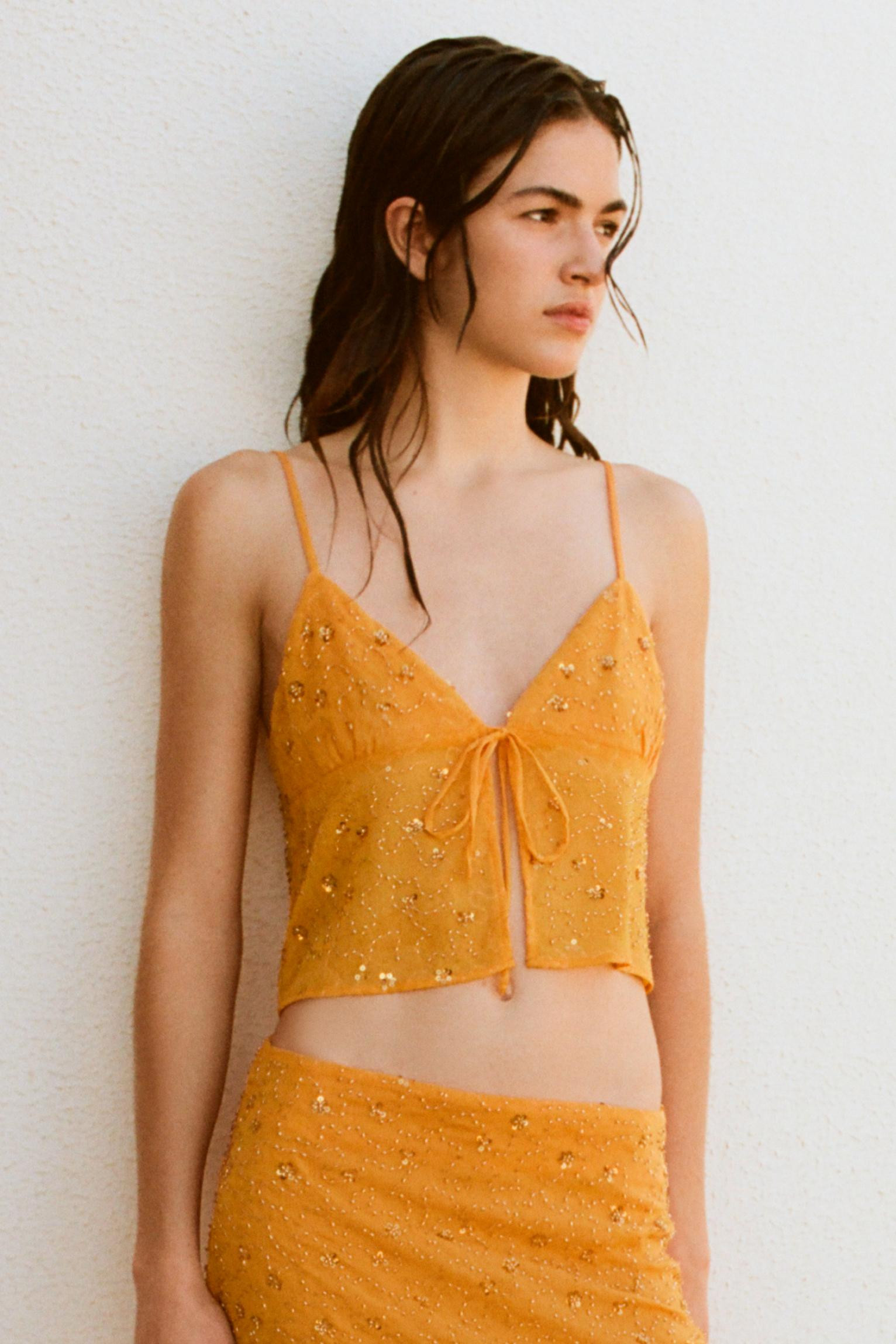 Orange sequin camisole | Pull&Bear United Kingdom | PULL and BEAR UK