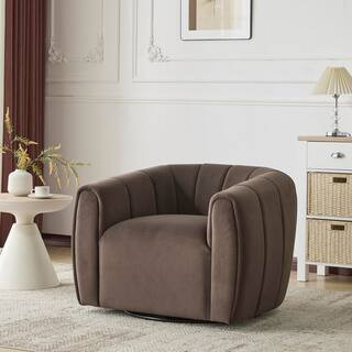 Smith Modern Dark Brown Upholstered Velvet Swivel Arm Chair, Metal Base | The Home Depot