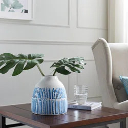 Dakota Fields White/Blue 8" Ceramic Table vase | Wayfair North America