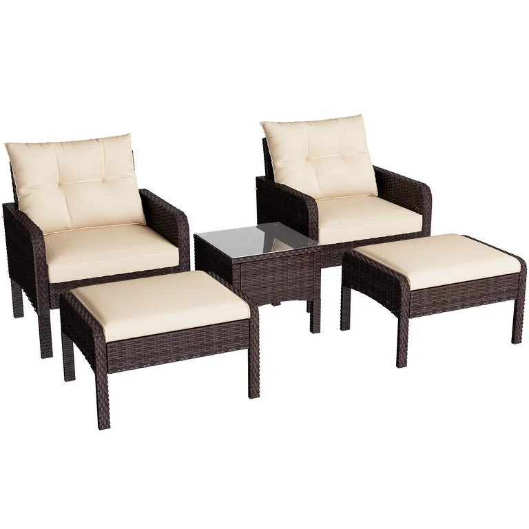 AECOJOY 5 Piece Patio Furniture Set Rattan Wicker Chair with Table Ottoman Patio Conversation Set... | Walmart (US)