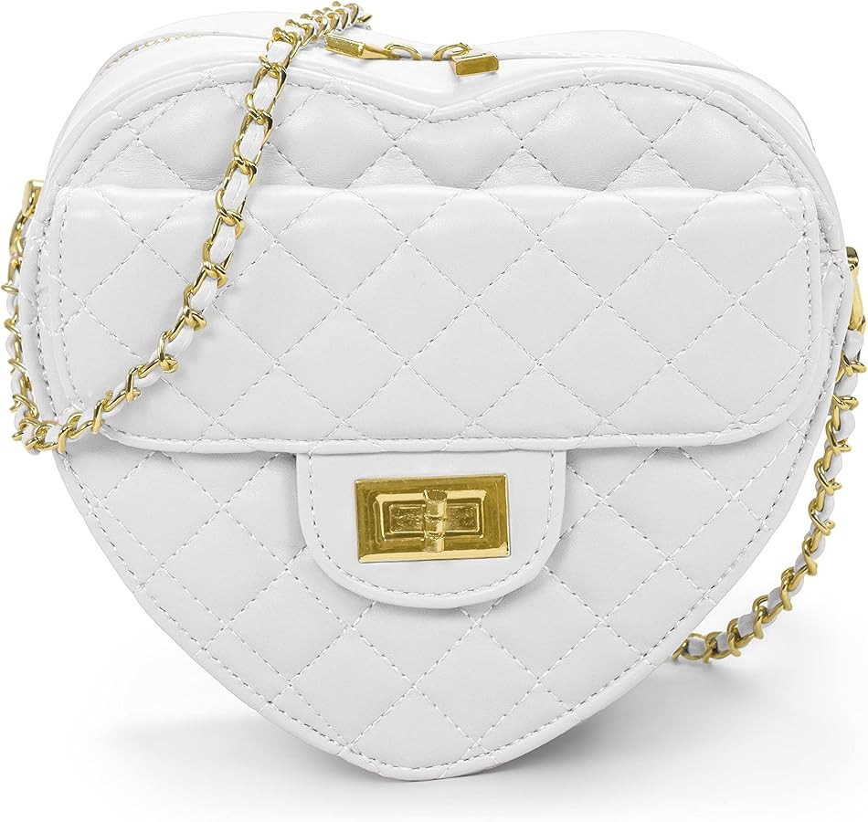 Women's Cute Heart Shape Crossbody Purse Handbag | Quilted Mini Chain Link Shoulder Bag | Amazon (US)