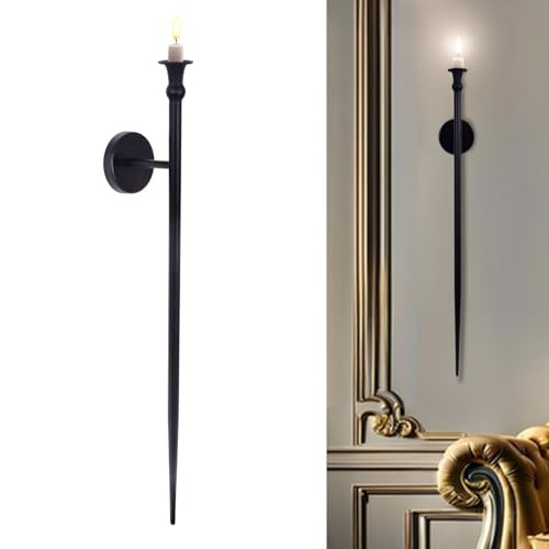 Candle Sconce Long Wall Candle Holder - (1 Pcs) Black Long Wall Candle Sconce Retro Chic Wall Sconce Candle Holder Decoration for Dining Room, Living Room, Office, Bathroom | Amazon (US)