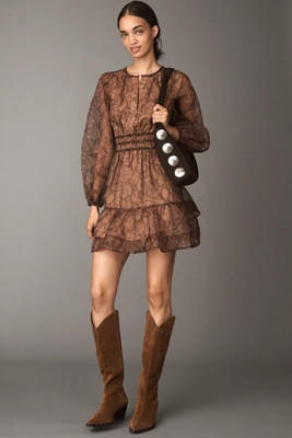 The Somerset Long-Sleeve Organza Mini Dress | Anthropologie (US)