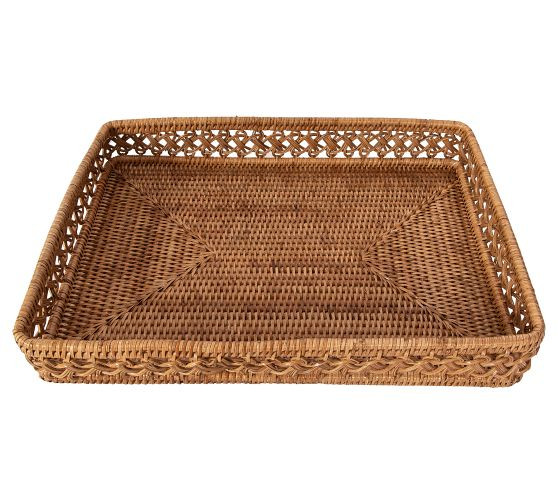 Tava Braided Rattan Rectangular Tray | Pottery Barn (US)
