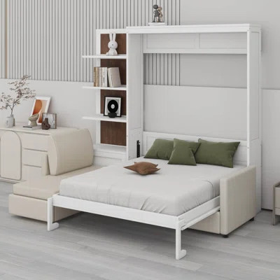 Queen Size Murphy Bed, Wood Queen Wall Bed With Sofa And Shelves | Wayfair North America
