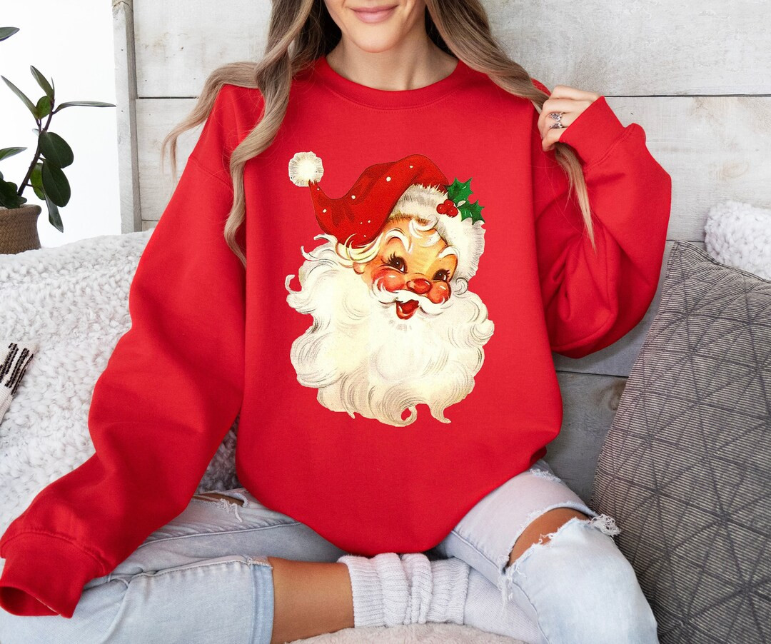 Retro Santa Sweater,vintage Santa Christmas Sweatshirt,retro Santa Claus Shirt,womens Christmas T... | Etsy (US)