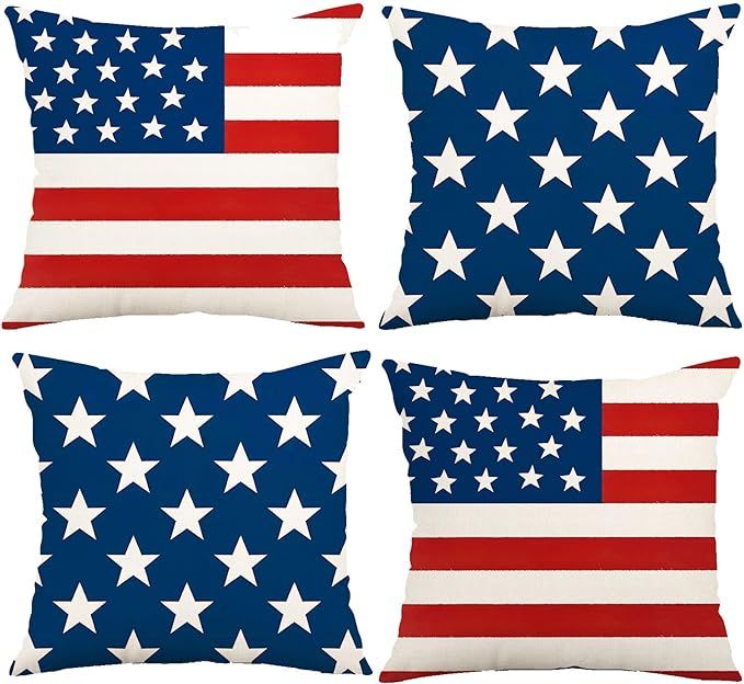 MAZSHTTD 4th of July Decorative Pillows 18 x 18 Patriotic Star Throw Pillow Covers Independence A... | Amazon (US)