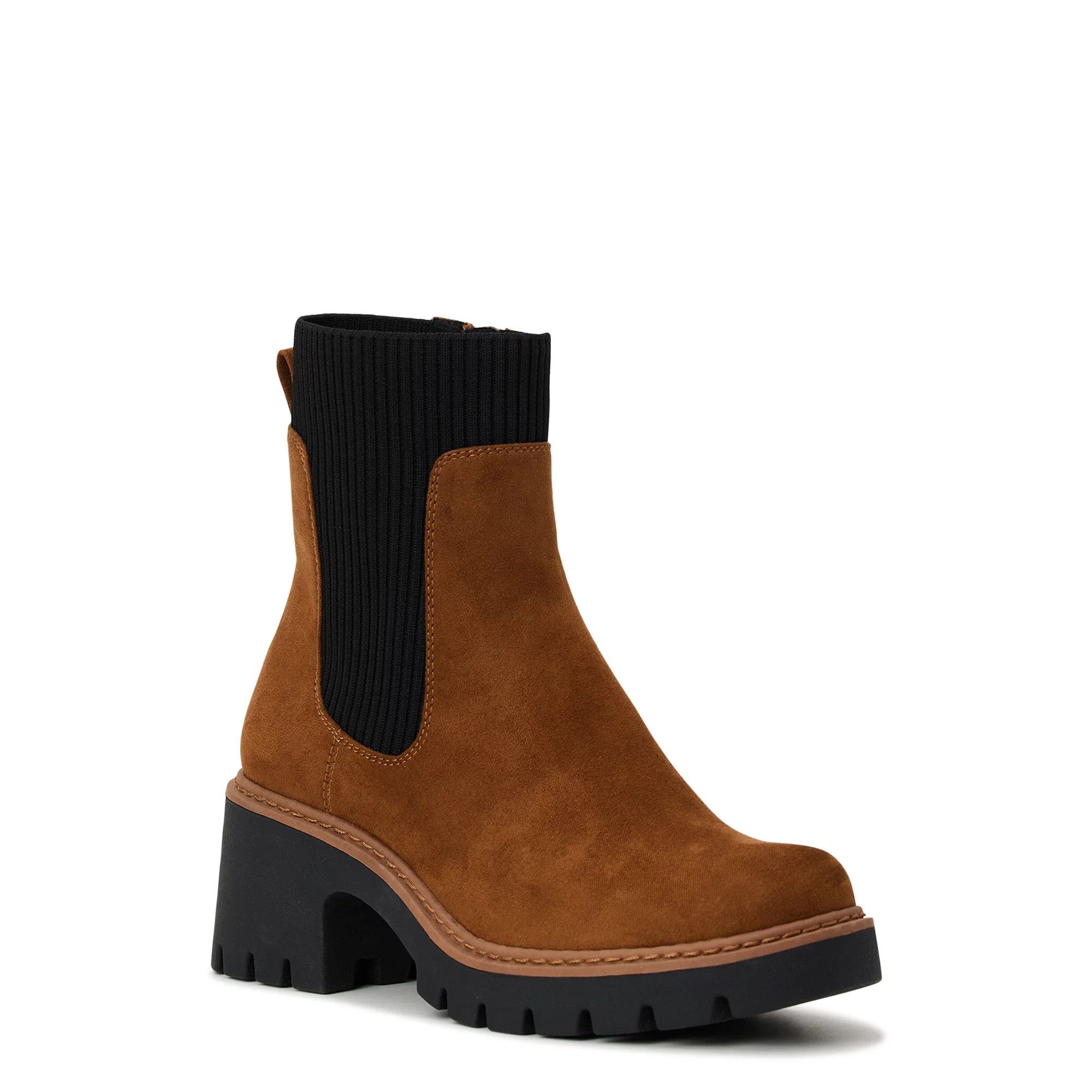 No Boundaries Women's Chelsea Boots with Knit Panel | Walmart (US)