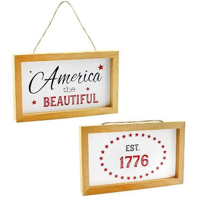 AuldHome Design 4th of July Signs, Set of 2 Decorative Wood Americana Patriotic Signs; Memorial Day and Independence Day Home Decor, 8.5 x 5 Inches | Target