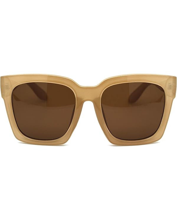 Womens Boyfriend Style XXL Oversize Horned Rim Thick Plastic Sunglasses | Amazon (US)