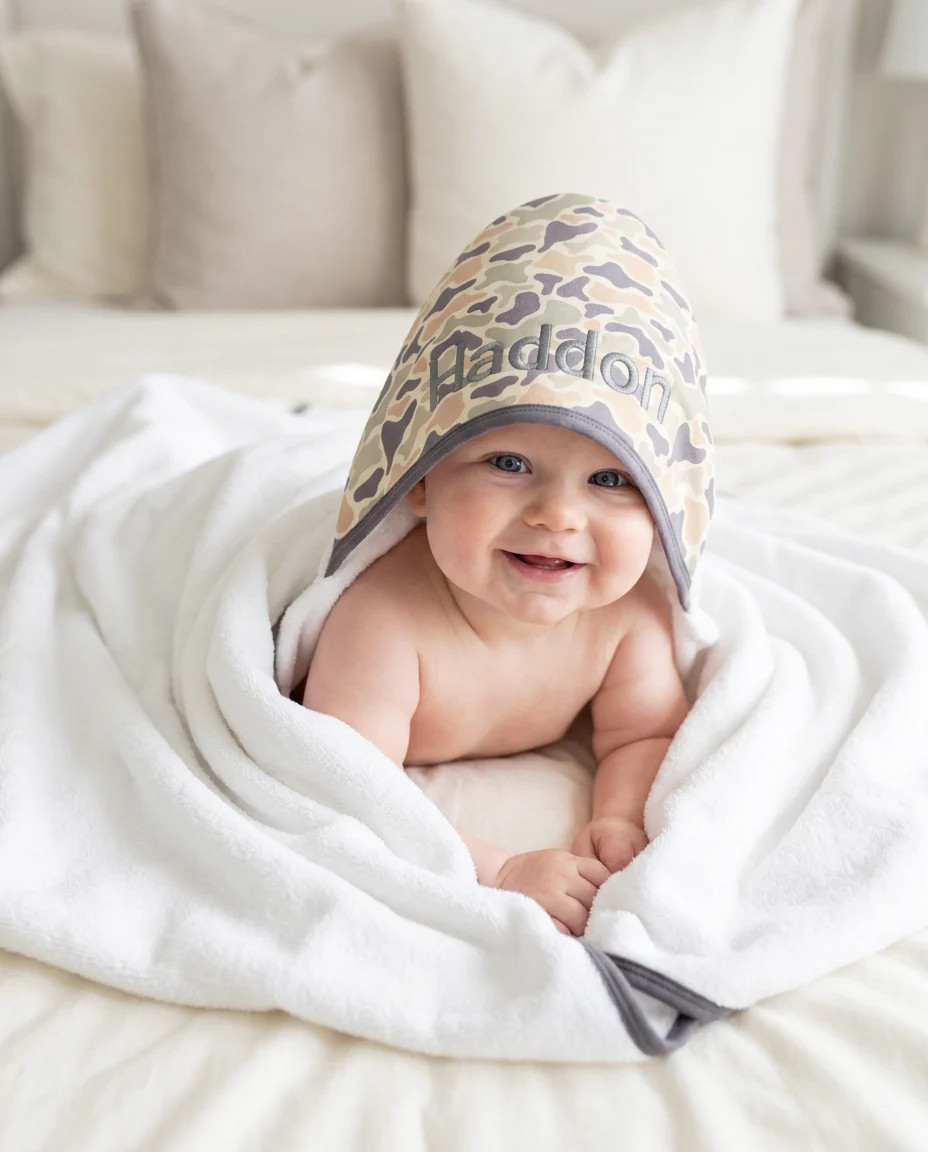 Embroidered Bamboo Hooded Towel | Camo Cutie | Caden Lane