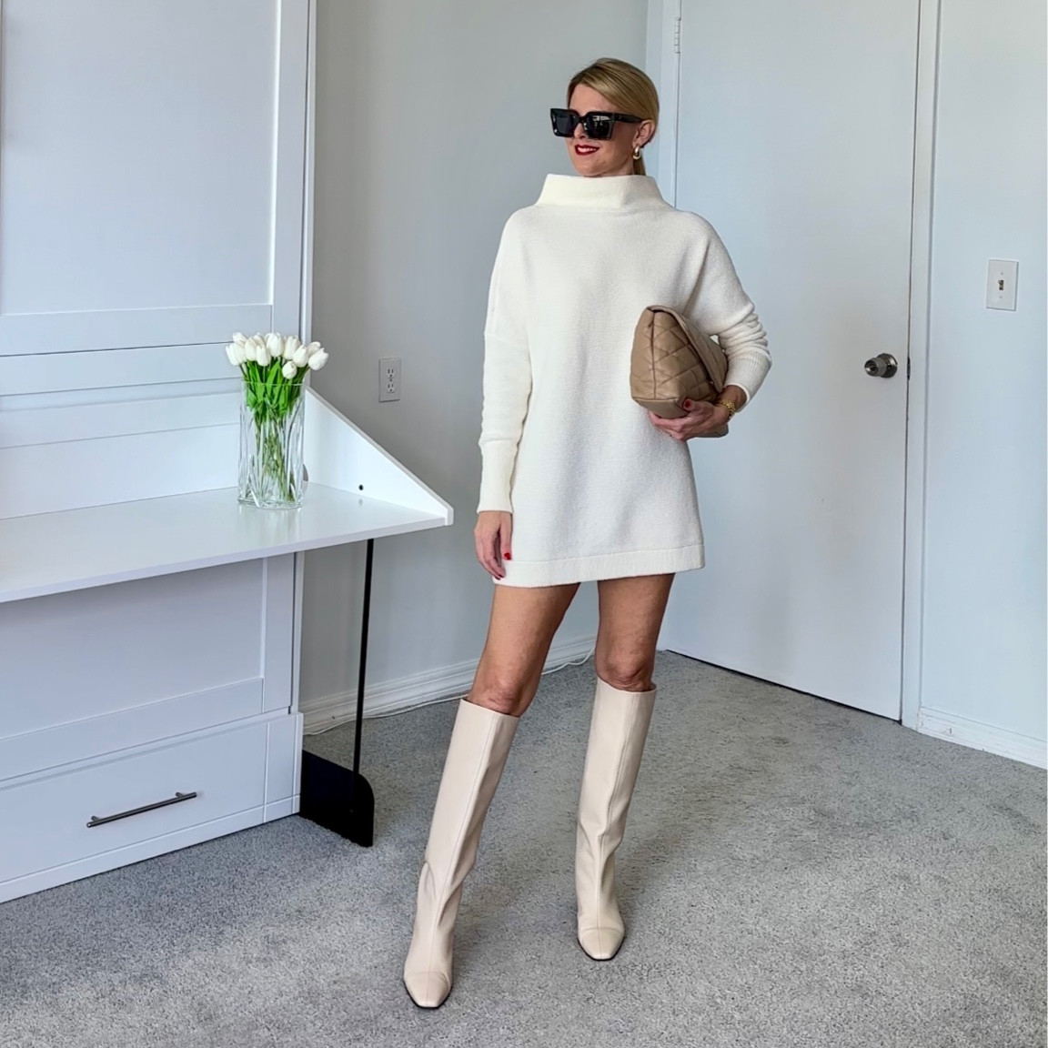 At 5'4 I almost felt this dress was too short to wear alone.   I'd pair bike shorts under this or wearing it as a sweater with pants if it was any shorter.    

#LTKitbag #LTKSeasonal #LTKshoecrush