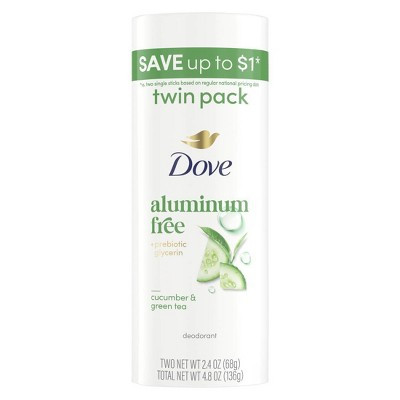 Dove Beauty Aluminum-Free Twin Pack Deodorant Stick - Cucumber & Green Tea - 2.4oz/2ct: Vegan, Invisible Solid, Normal/Sensitive Skin | Target