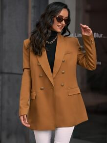 Solid Double Breasted Flap Detail Blazer
   SKU: sw2108172361144878      
          (729 Reviews)... | SHEIN