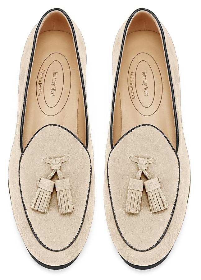 Journey West Suede Tassel Loafer for Women Slip-on Belgian Loafers Shoes | Amazon (US)