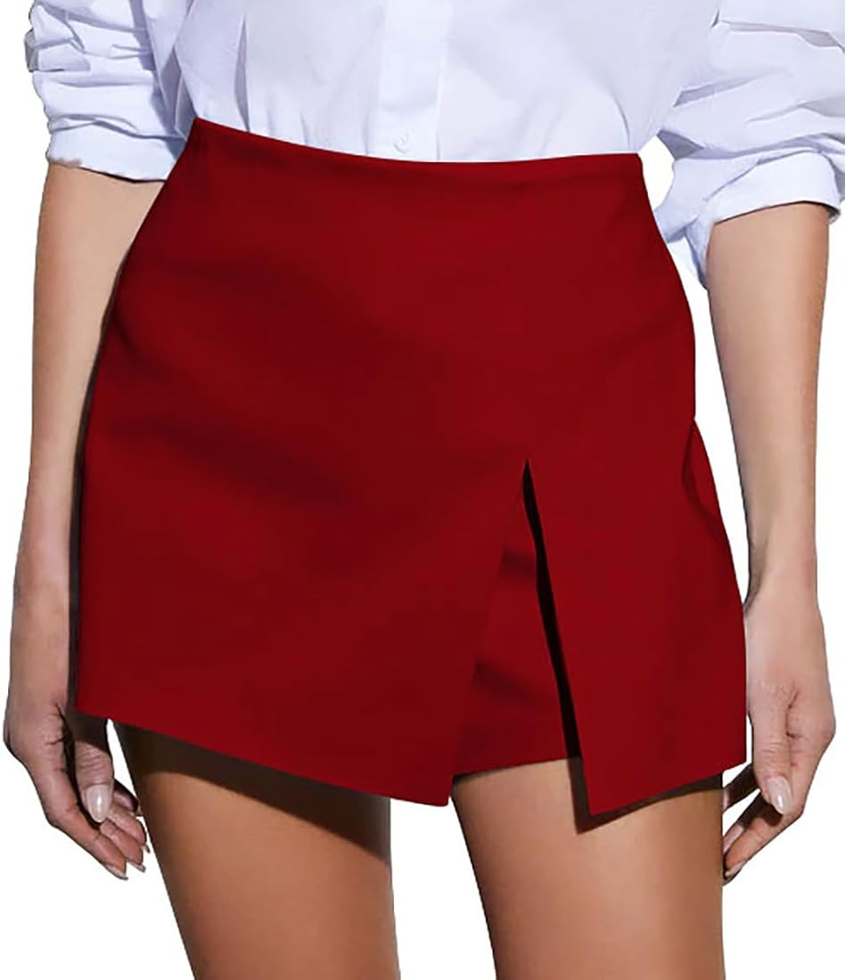 GOBLES Women's Casual High Waist A-line Side Slit Asymmetrical Hem Mini Office Skorts | Amazon (US)