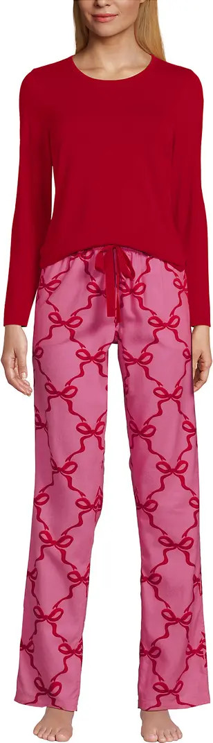 Pajama Set Knit Long Sleeve T-Shirt and Flannel Pants | Nordstrom