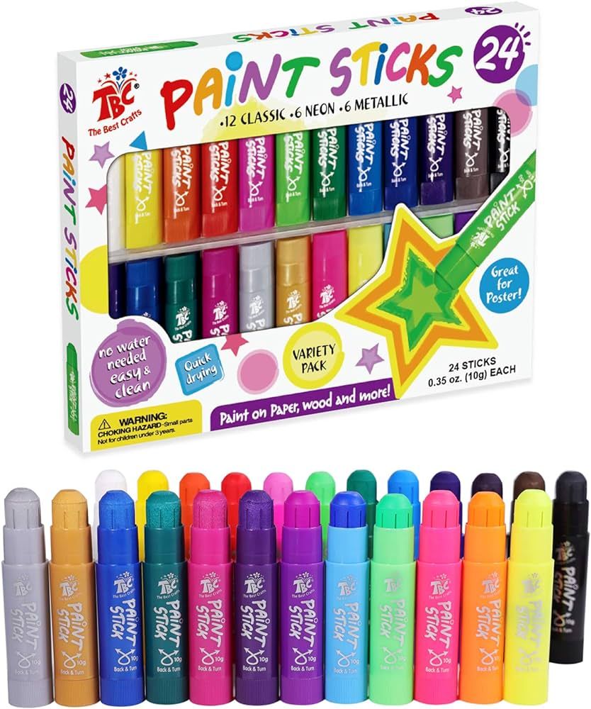 TBC The Best Crafts Paint Sticks,24 Classic Colors, Washable Paint, Non-toxic, Tempera Paint Stic... | Amazon (US)