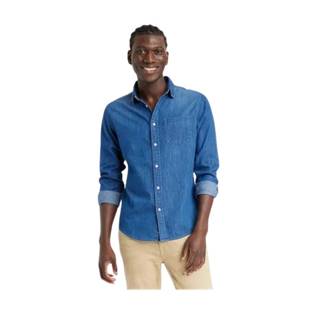 Goodfellow & Co Men s Denim Long Sleeve Button- Down Shirt - Blue - Size Small | Walmart (US)