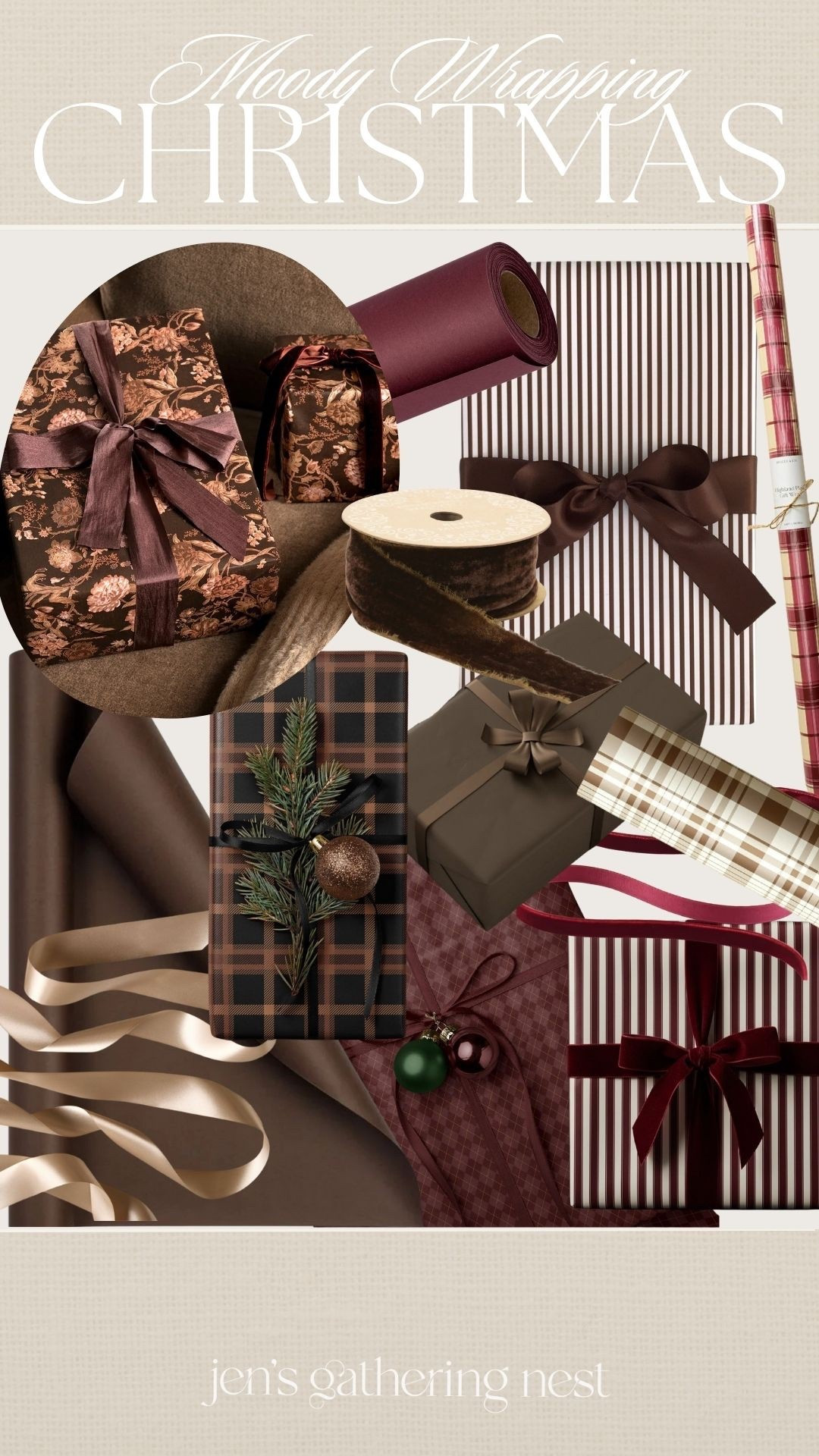 Moody wrapping paper 🤎 obsessed with these colors!

#wrapping #wrappingpaper #gifting #christmas #christmaswrapping #ribbon #etsy 

#LTKSeasonal #LTKHome #LTKFindsUnder50