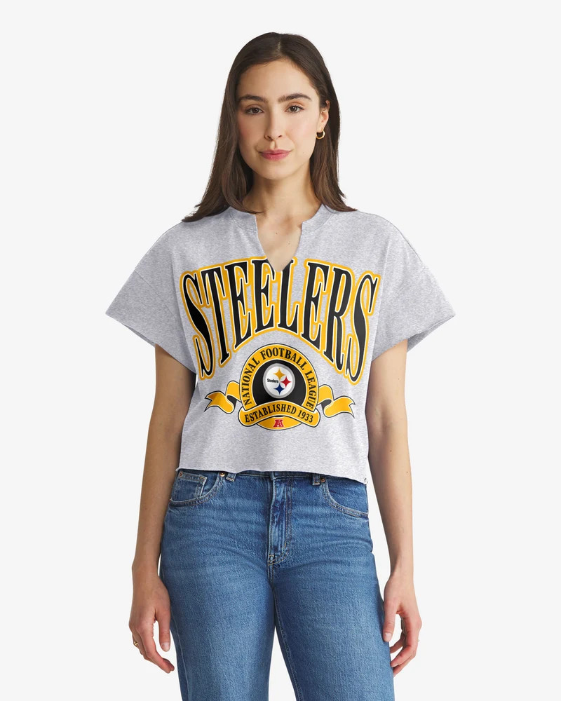 PITTSBURGH STEELERS BANNERS OUT '47 OVERSIZED NOTCH NECK TEE WOMENS - Grey | '47Brand