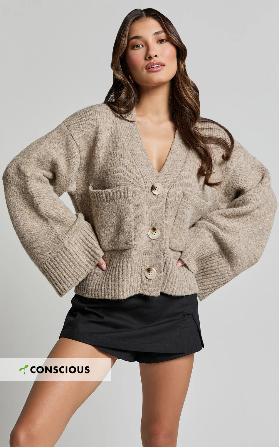 Becka Cardigan - Oversized Recycled Knitted Button Through Cardigan in Biscuit | Showpo (US, UK & Europe)
