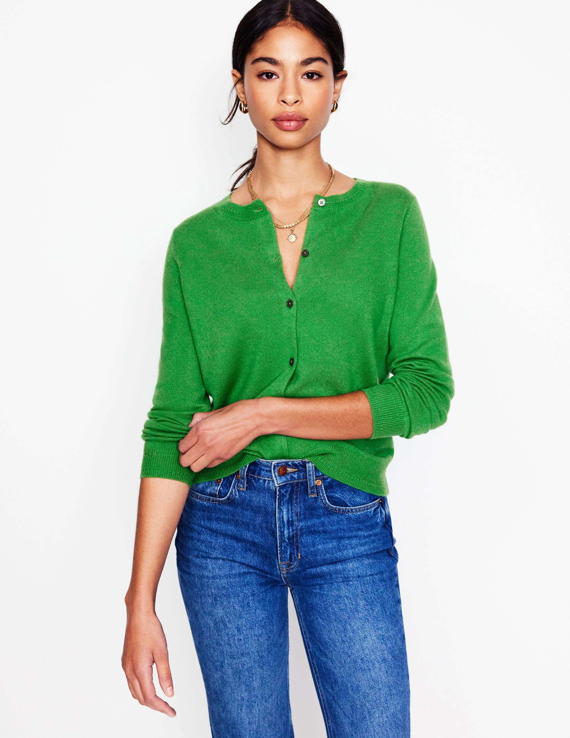 Eva Cashmere Crew Cardigan-Paradise Green | Boden (US)